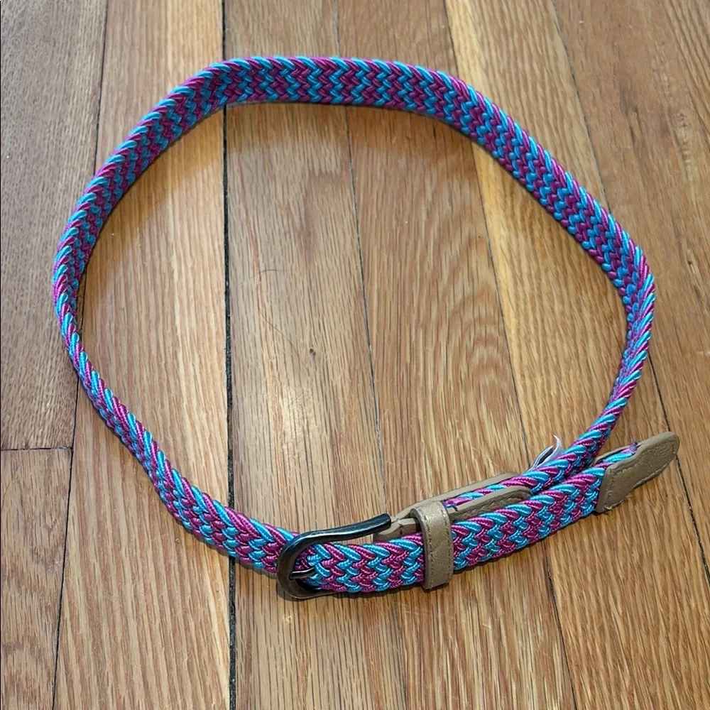 Peppercorn Kids pink & blue braided elasticized belt w/ pewter tone buckle